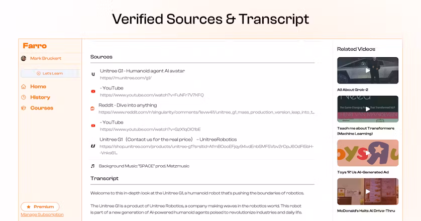 Farro AI Video Search Engine - Course creation interface