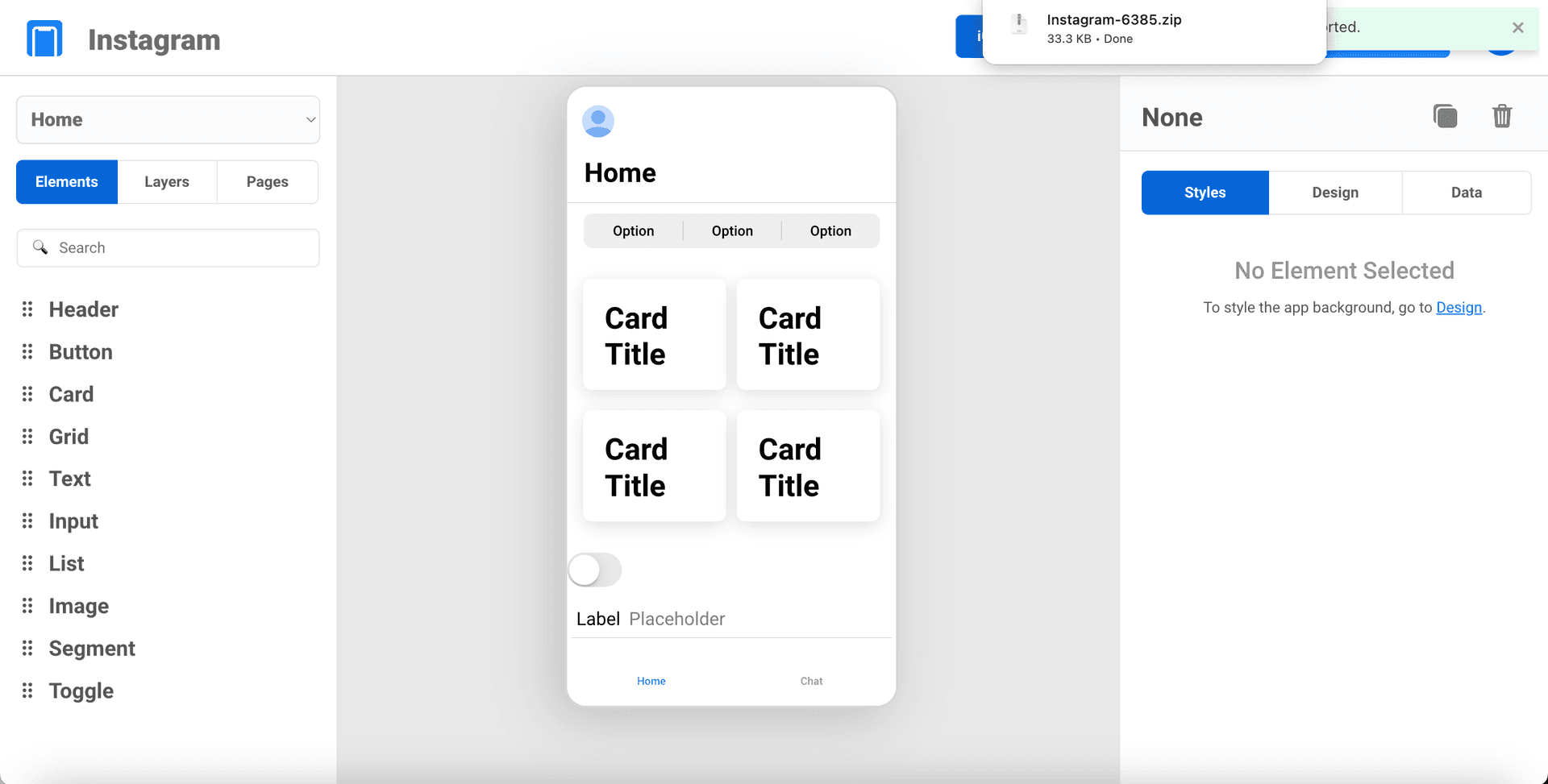 Handheld - Export options for iOS and Android apps