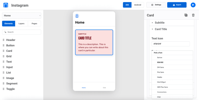 Handheld - Design customization interface for fonts and colors
